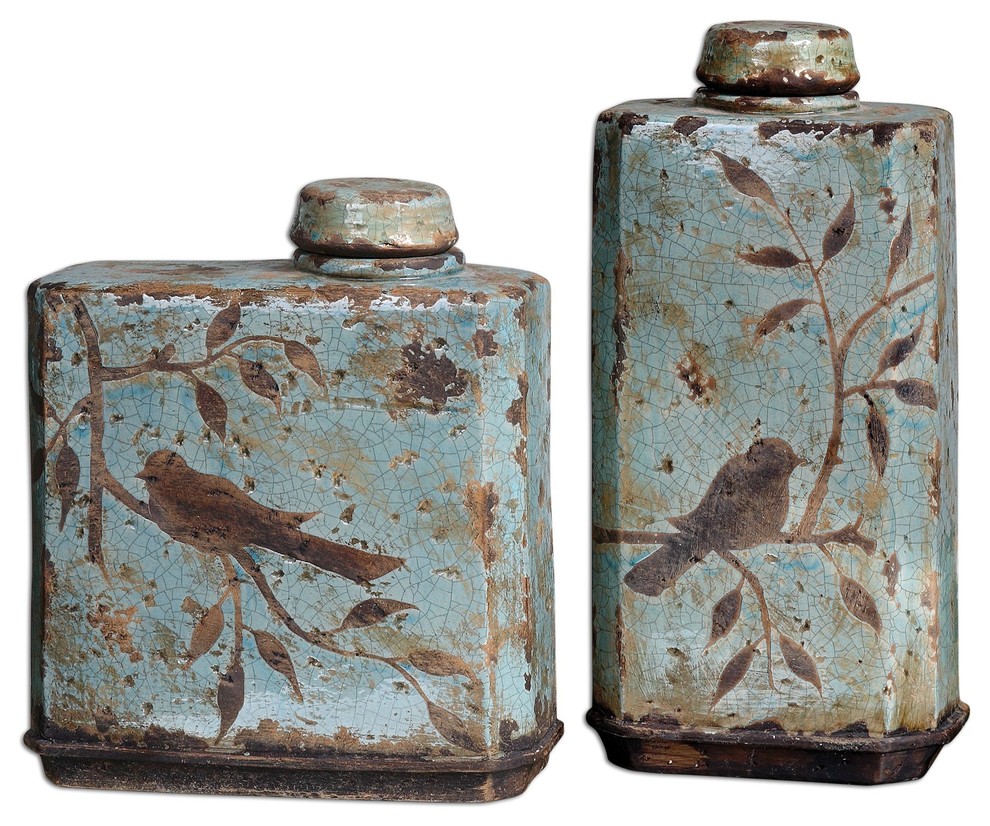 Crackled Blue Freya Containers Set of 2