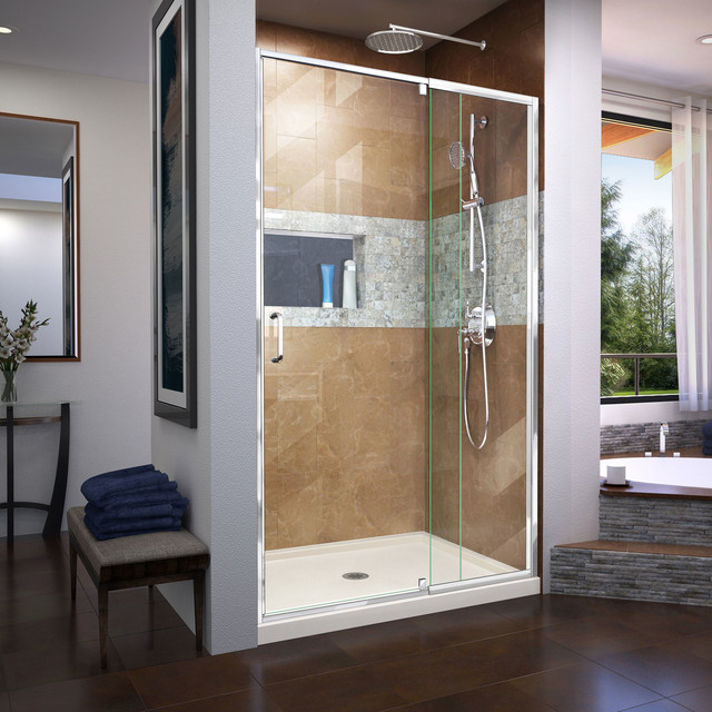 Flex 36 X 48 74 3 4 Frameless Pivot Shower Door And Slimline Flex 36 X 48 74 3 4 Pivot Shower Door Chrome Center