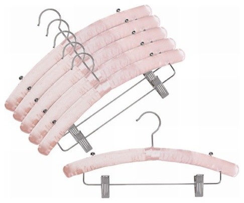 Satin Padded Hangers With Clips, Pink, Set of 6