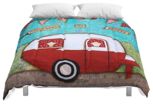 Society6 Vintage Camper Red Comforter Contemporary Comforters