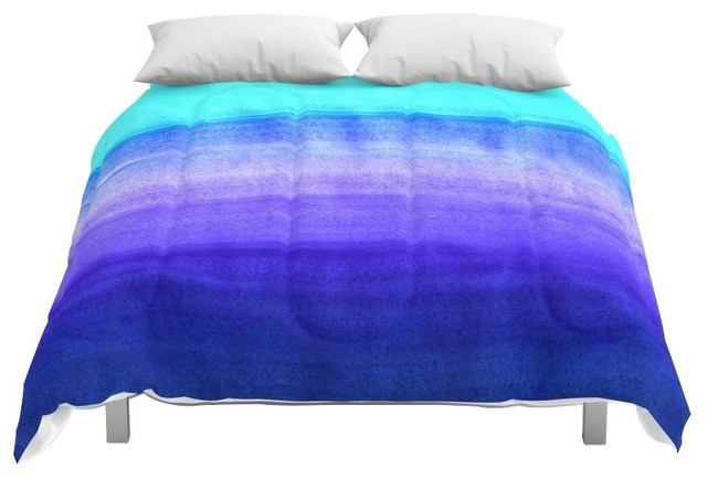 Society6 Ocean Horizon Cobalt Blue Purple Mint Watercol Comforter