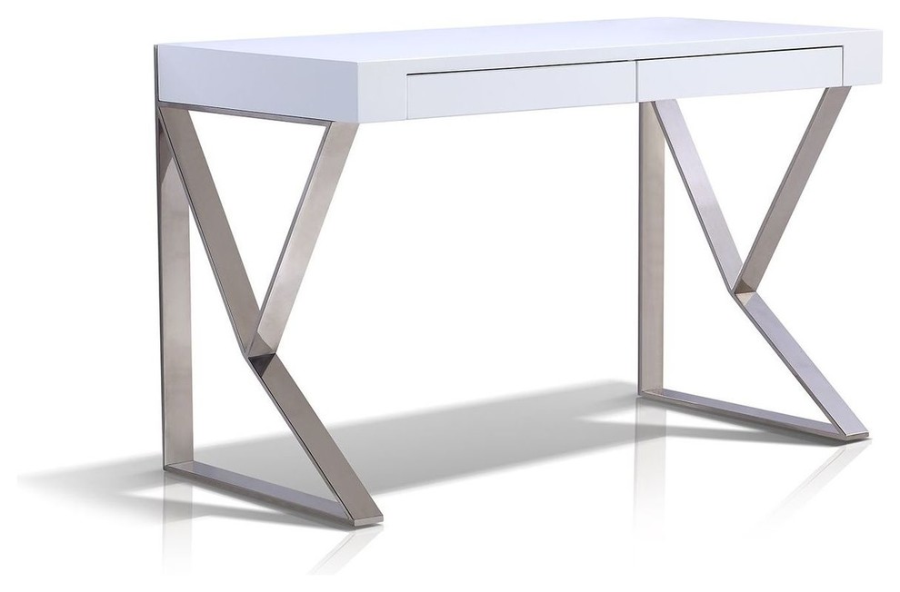 Casabianca York Office Desk With Stainless Steel Base White
