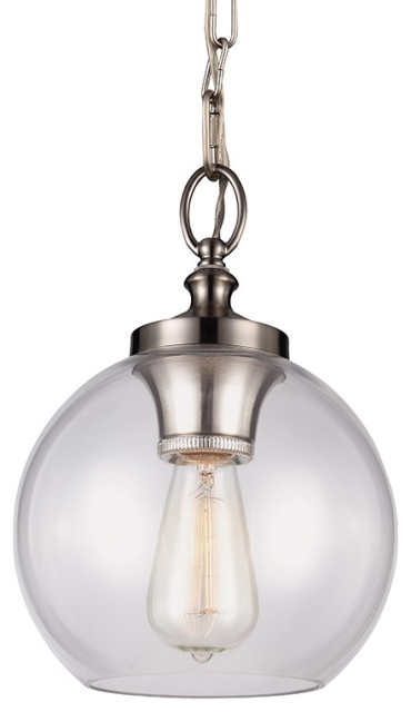 Murray Feiss P1308BS Tabby Clear Glass Mini Pendant, Brushed Steel ...