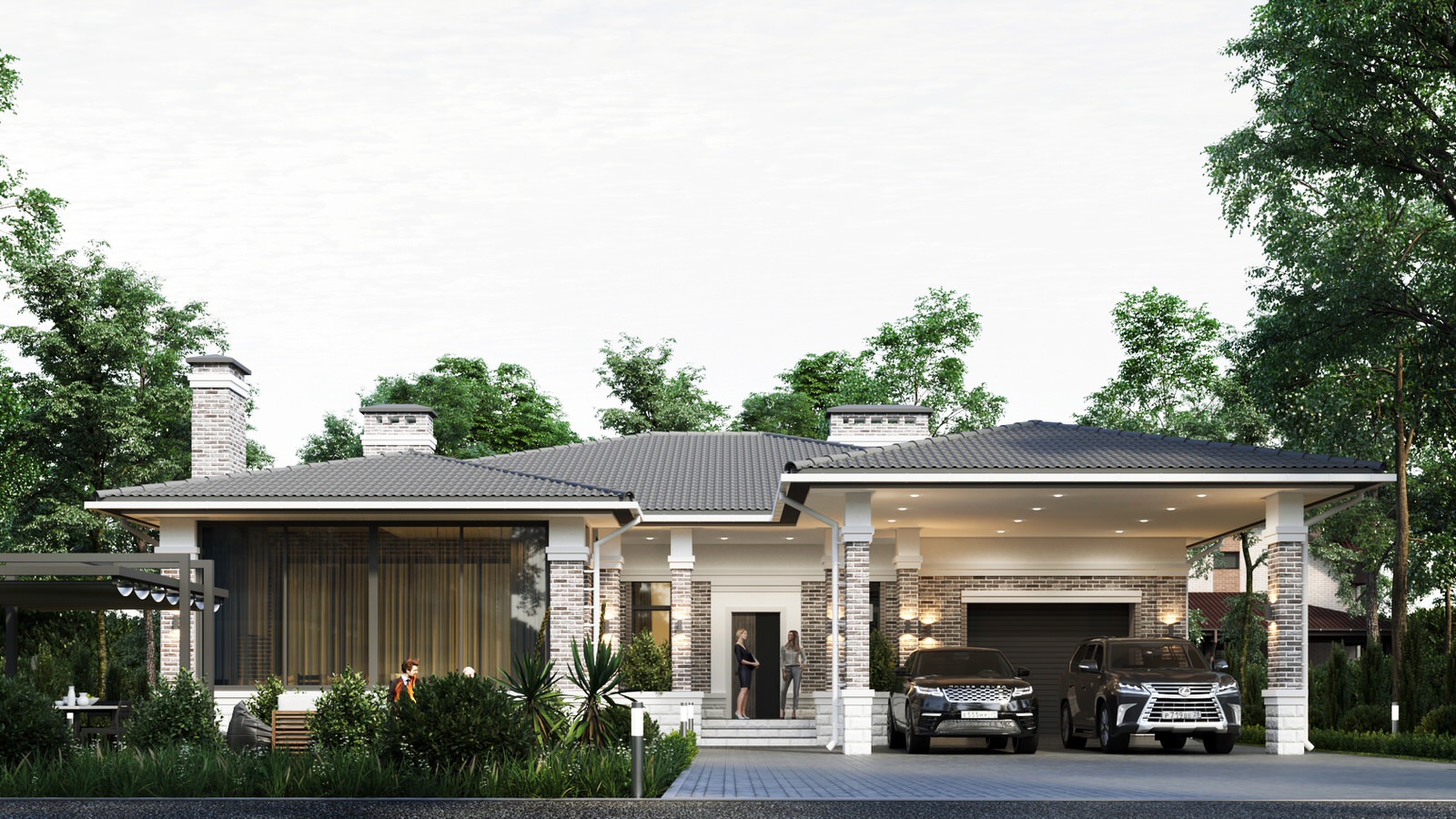 Одноэтажный дом с гаражом и террасой в Краснодаре