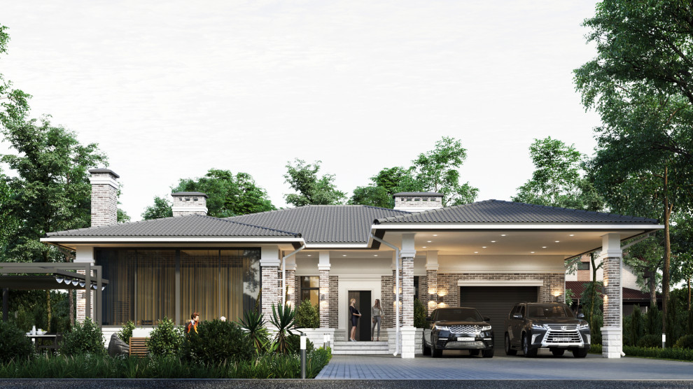 Одноэтажный дом с гаражом и террасой в Краснодаре