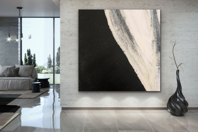 72x72 Inch Original Black White Abstract Art Large Modern Painting Made To Order Paintings By Preethi Arts Houzz - Black Abstract Art Home Decor