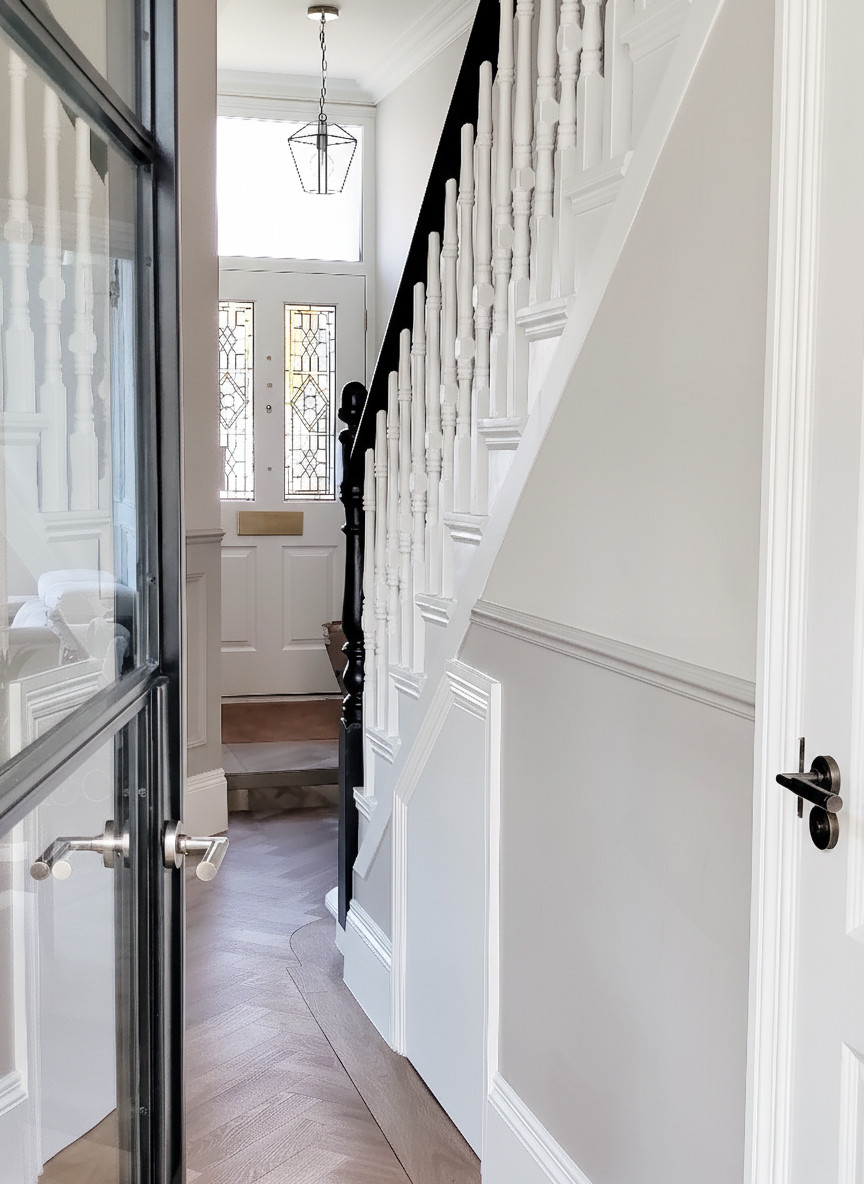 Victorian Hallway: Crittal Door & Chevron Floor