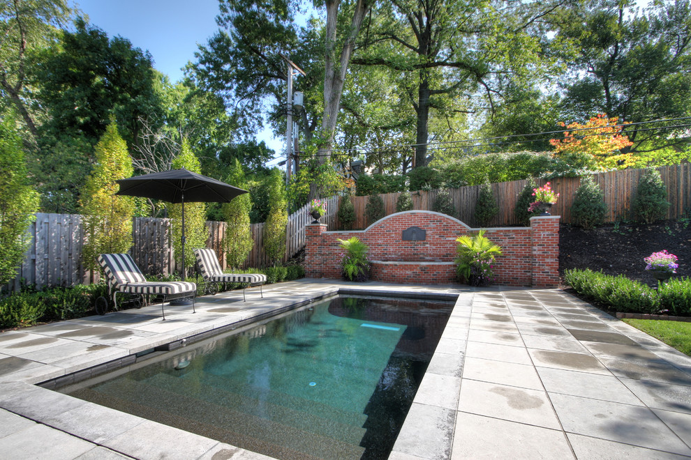 Inspiration for a timeless stone pool remodel in St Louis