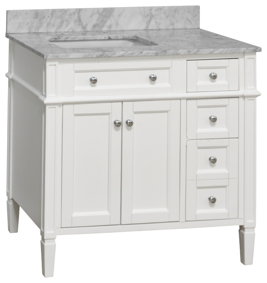 Hailey 36" Bathroom Vanity, White, Carrara Marble