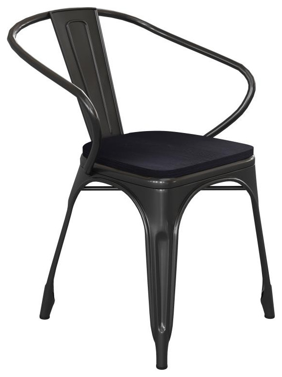 Luna Commercial Black Metal Chair-Black Seat