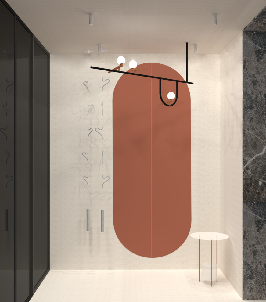 Дом, 200 м2. Концепты помещений: прихожая, гостиная, кухня.