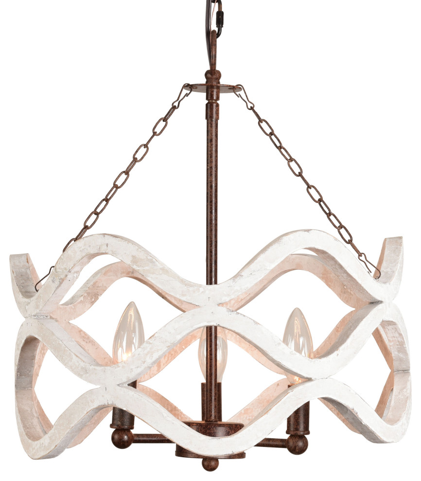 Shabby Chic 3Light Round Wood Chandelier Farmhouse Chandeliers