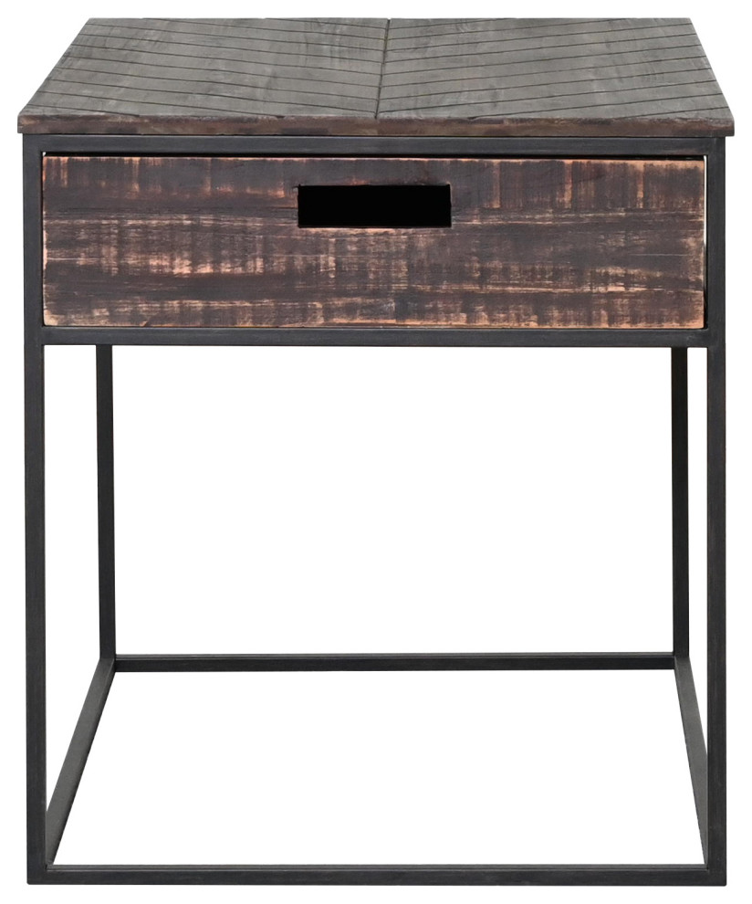 Luca 22" Wood End Table, Dark Brown Industrial Side Tables And End