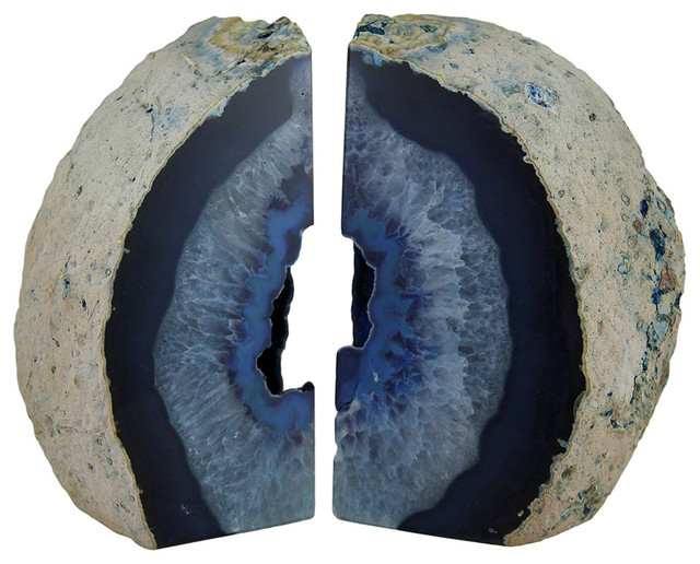 Large Polished Blue Brazilian Agate Geode Bookends 7-11 Pounds