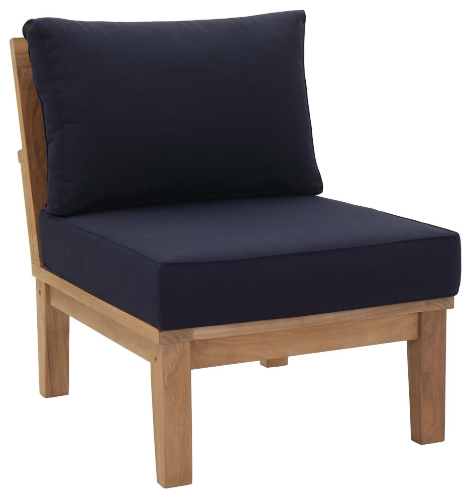 Marina Armless Outdoor Premium Grade A Teak Wood Sofa, Natual Navy