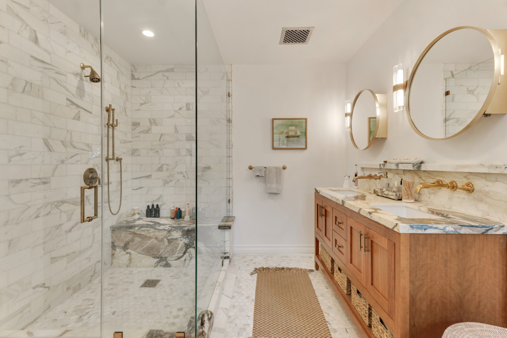 Primary Bathroom Remodel with Marble Shower & Double Vanity | Los ...