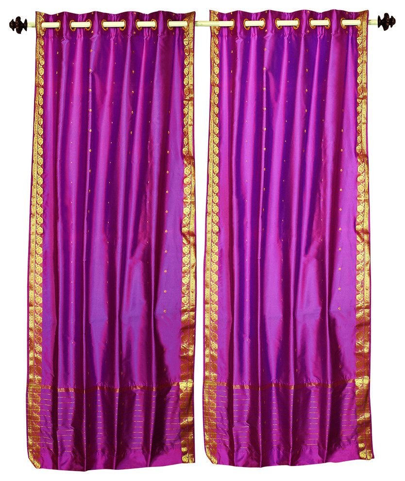 Violet Red Ring Top  Sheer Sari Curtain / Drape / Panel   - 60W x 108L - Piece