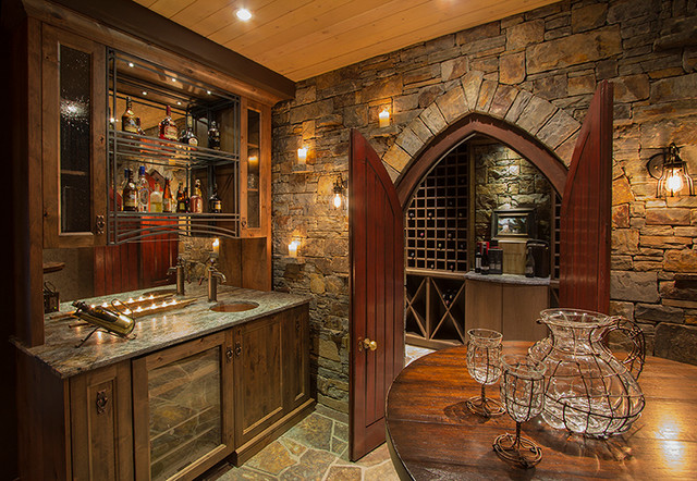 Eclectic Home Bar Calgary Example of a small eclectic home bar design in Calgary