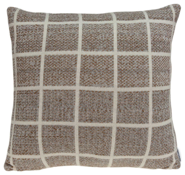 20" x 7" x 20" Transitional Tan Cotton Accent Pillow Cover With Poly