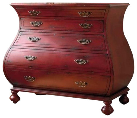 Beaumont Lane Traditional 5-Drawer Wood Bombe Accent Chest in Red