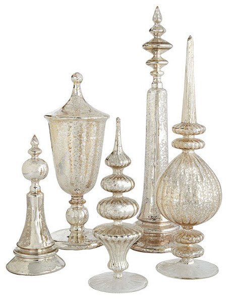 Antiqued Glass Finials Set