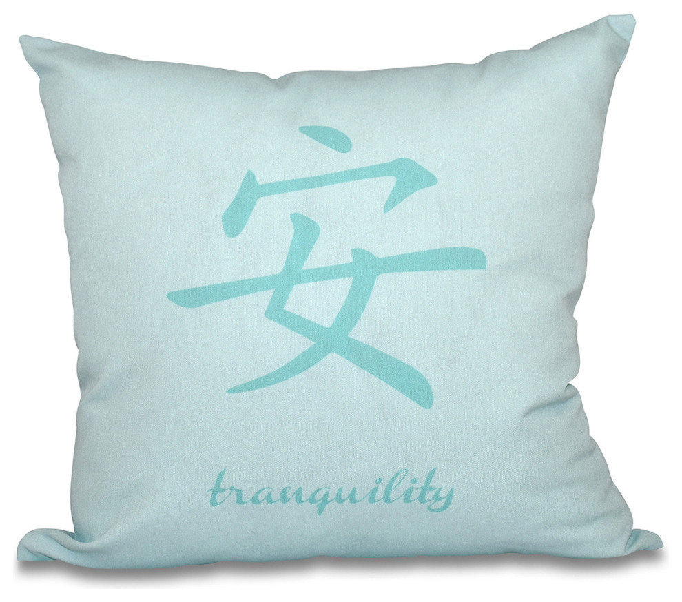 20"x20" Tranquility, Word Print Pillow, Aqua