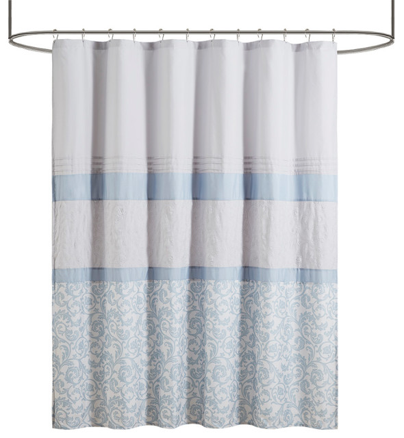510 Design Ramsey Traditional Embroidered Shower Curtain, Blue