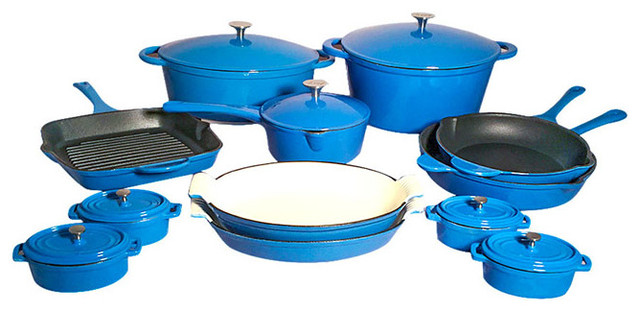 Le Chef 19 Piece All Enamel Cast Iron Cookware Set France Blue Le Chef 19 Piece All Enamel Cast Iron Cookware Set France Blue