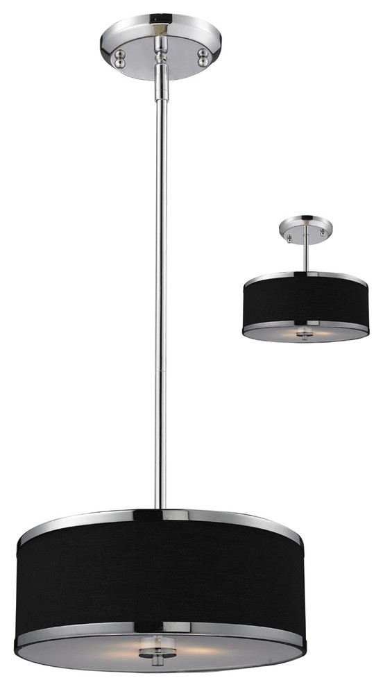 Z-Lite 168-12 Cameo 2 Light Convertible Pendant in Chrome with Black Shade