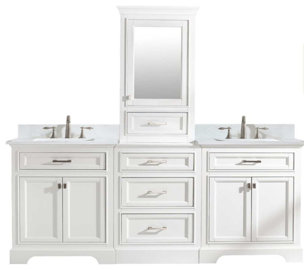 Milano Transitional White 84" Double Sink Bathroom Vanity Modular Set