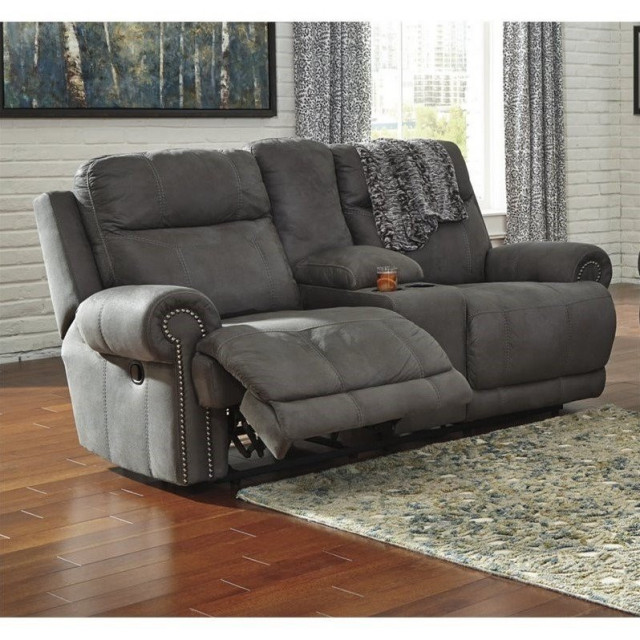 Ashley Furniture Austere Reclining Console Loveseat in Gray