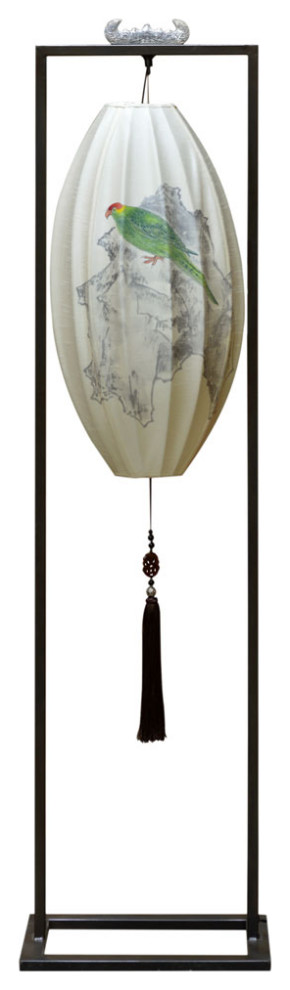 Hanging Chinese Palace Floor Lantern with Pheasant Bird Shade