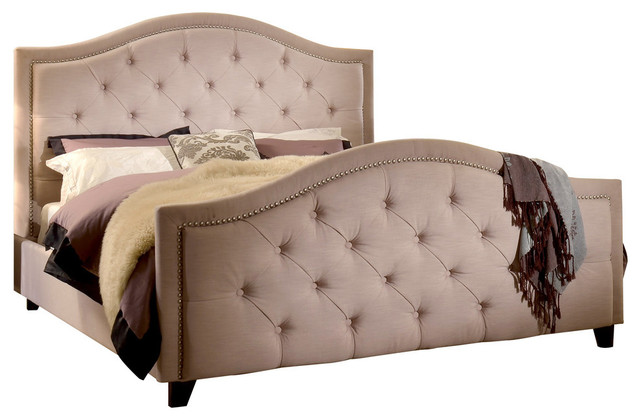 Nicolette Upholstered Bed With Tufted Look Taupe Queen