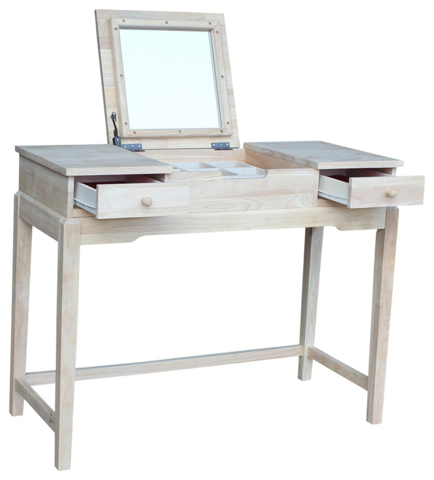 Classic Vanity Table, Flip Up Mirror With Storage Box & Side Drawers Transitional Bedroom