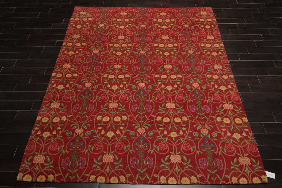 08'00''x10'01'' Coral Green Color Hand Knotted Persian 100% Wool Traditional Rug