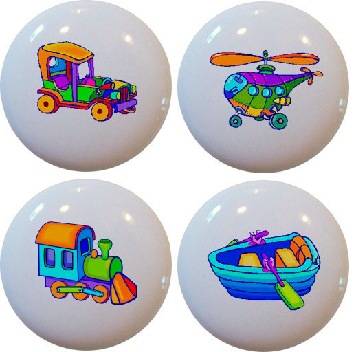 Set Of 4 Plane Train Car Boat Ceramic Knobs Contemporary