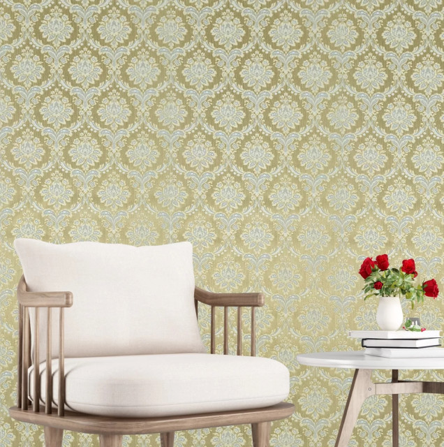 Gray silver gold metallic Victorian damask faux silk fabric textured ...