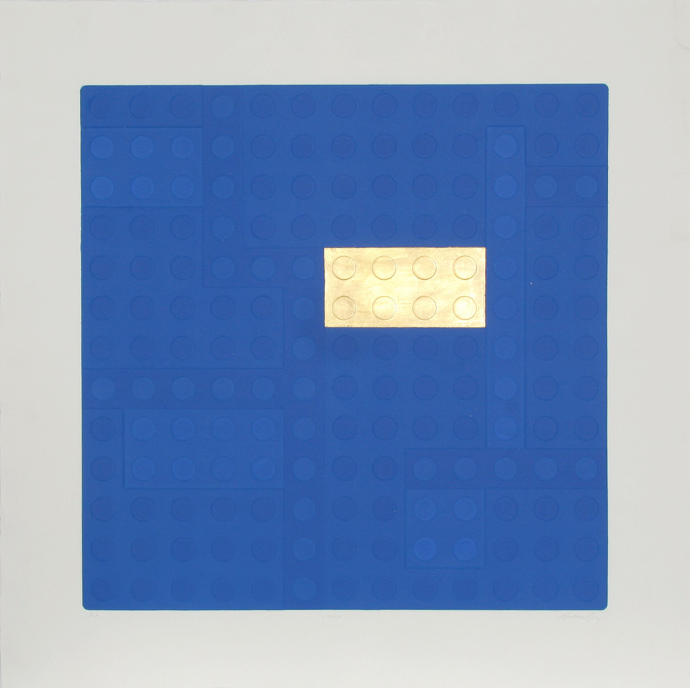 Matteo Negri, Lego, blue, Etching With Gold Leaf