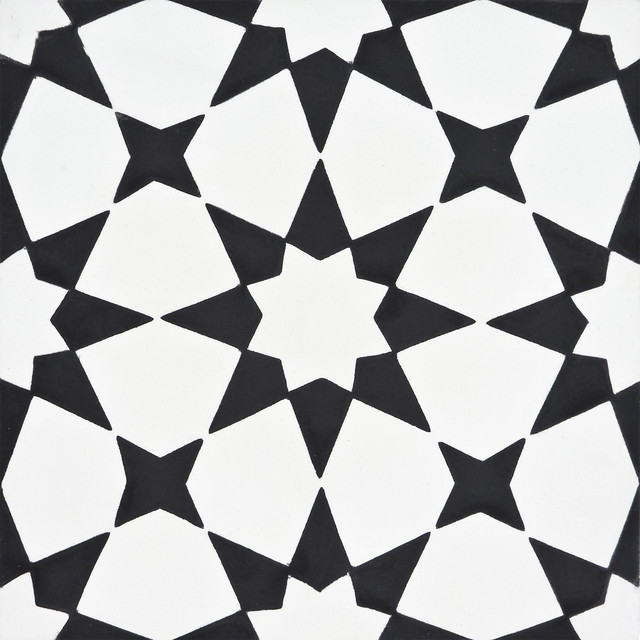 8 X8 Na Handmade Cement Tile White Black Set Of 12 8 X8 Na Handmade Cement Tile White Black Set Of 12 Contemporary Wall And Floor By Moroccanmosaictile House