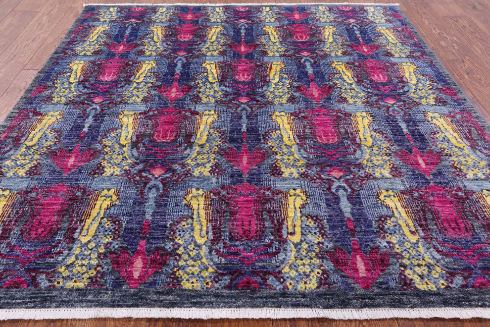 William Morris Hand Knotted Square Rug 5' Q4242, 5' 3" X 5' 3