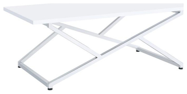 Furniture of America Mergo Wood Rectangular Coffee Table in Chrome and White