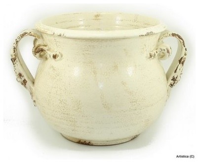 Scavo Dori, Cachepot With Two Handles, Lg, Antique White, 12 X 10'' High