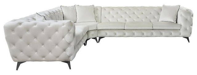 ACME Atronia Sectional Sofa With 4 Pillows, Beige Fabric
