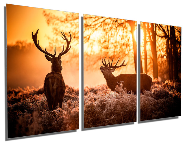 STAG RED DEER SUNSET SPLIT CANVAS PRINT PICTURE WALL ART HOME DECORE