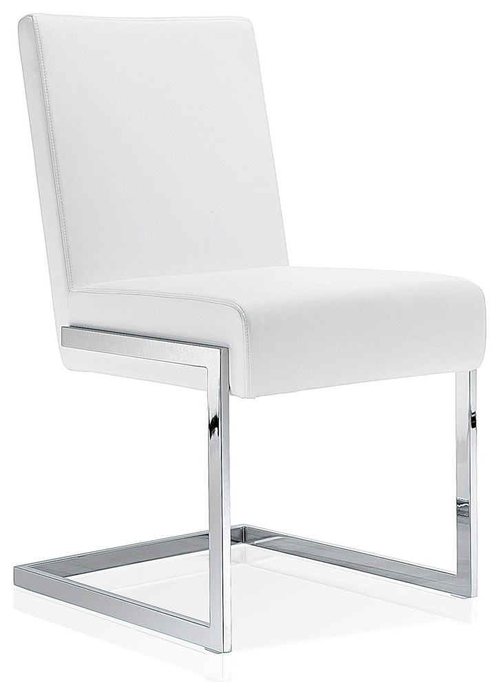 Modern Dining Chair, White Leather