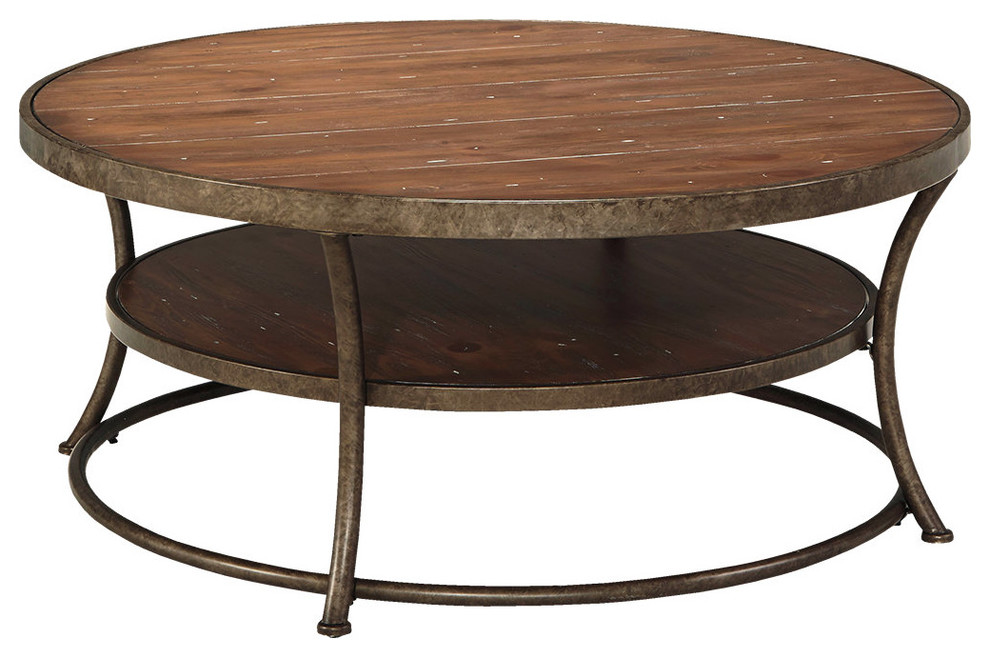 Ashley Round Cocktail Table Nartina Light Brown Industrial