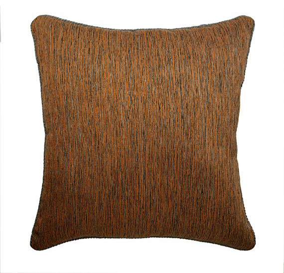 Orange Throw Pillow Cover, Jacquard Stripe 22"x22" Silk,Orange Sitting Room