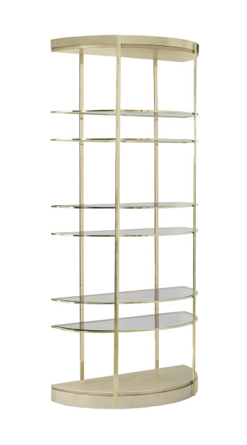 Half Moon Etagere With Glass Shelves, Gold Etagere With Glass Shelves