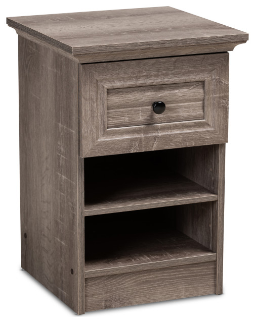 Darla 1Drawer Distressed Wood Nightstand, Gray Transitional