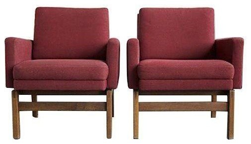 Red Mid-Century Modern Chairs - A Pair
